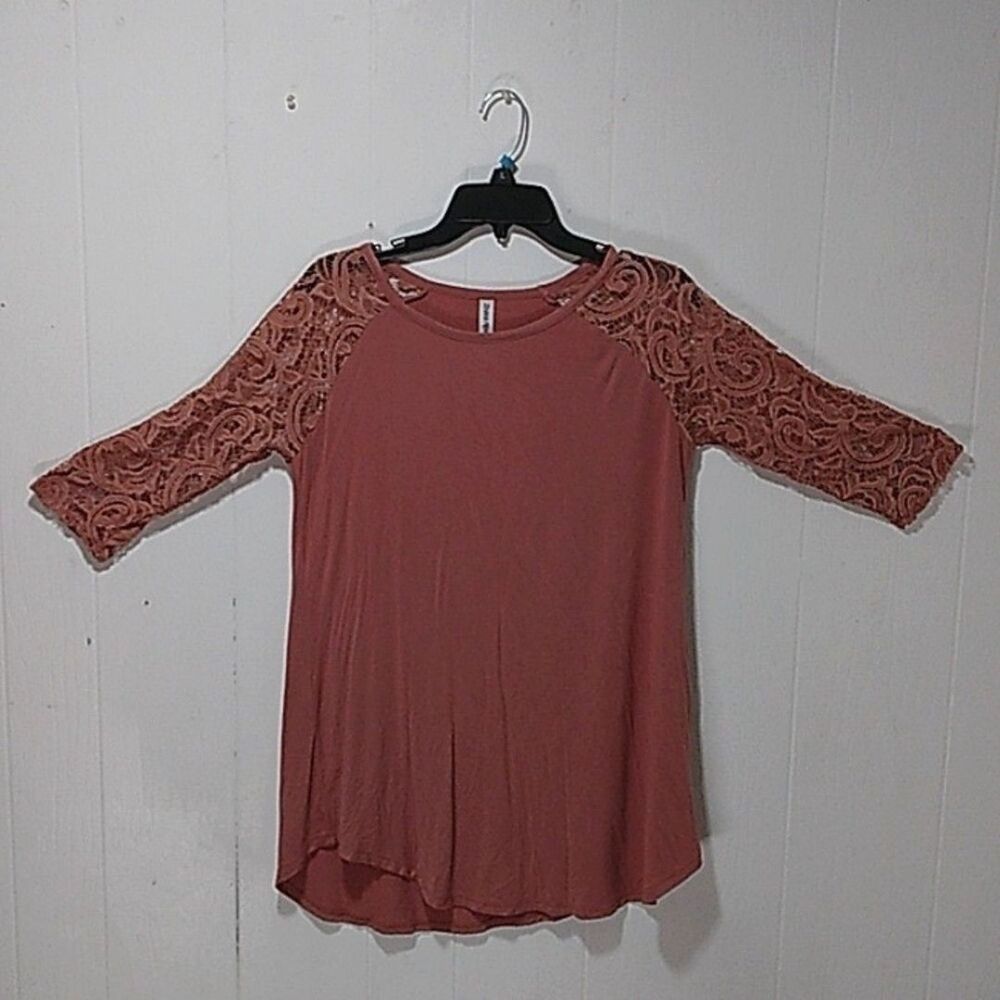 Zenana Premium Large Pink Top Lace quarter sleeves